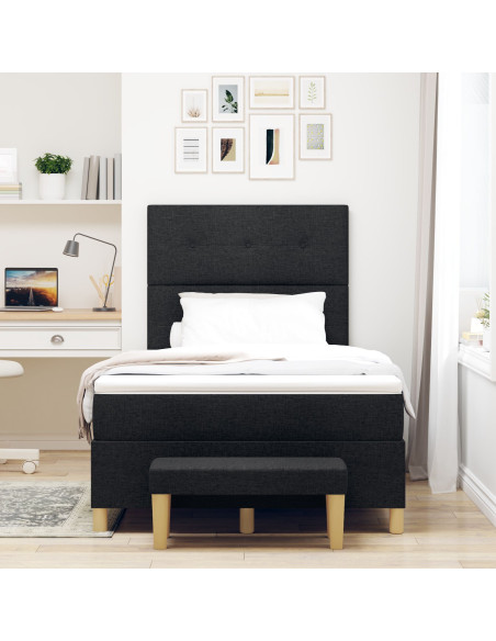 Letto con Box Spring con Materasso & Panca Nera 120x190 cm Tessuto