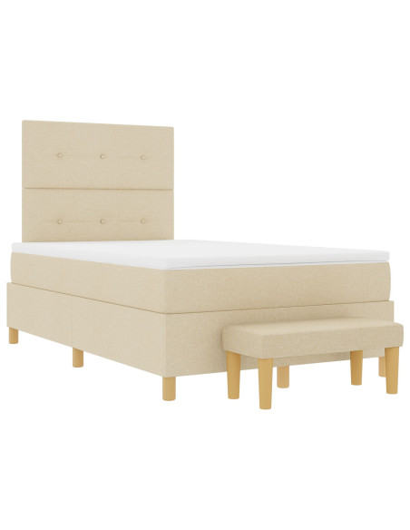 Letto Box Spring con Materasso e Panchina Panna 120x190 cm Tessuto