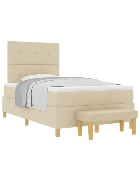 Letto Box Spring con Materasso e Panchina Panna 120x190 cm Tessuto