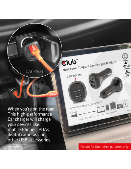 CLUB3D CAC-1921 Caricabatterie per dispositivi mobili Computer portatile Nero Accendisigari Auto