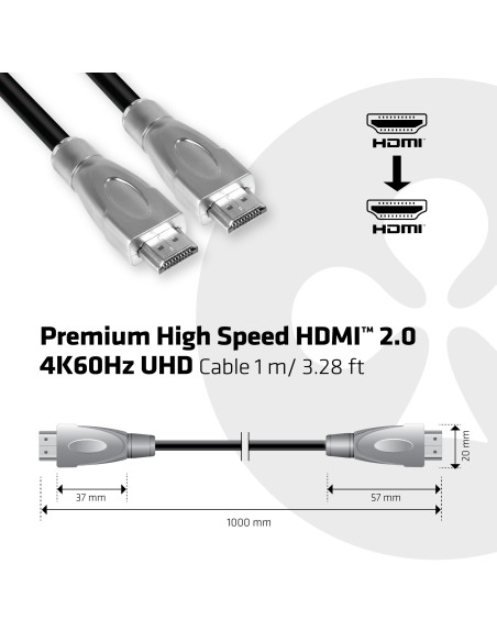 CLUB3D Premium High Speed HDMI™ 2.0 4K60Hz UHD Cable 1 m/ 3.28 ft