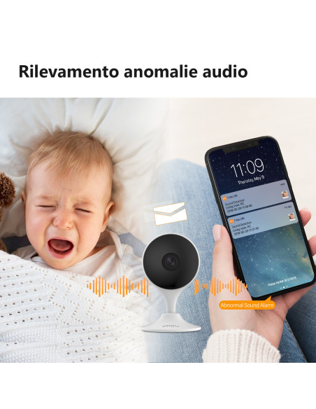Imou Cue 2 Telecamera 2MP da interno con supporto magnetico - Baby Monitor e Rilevamento pianto o suono anomali