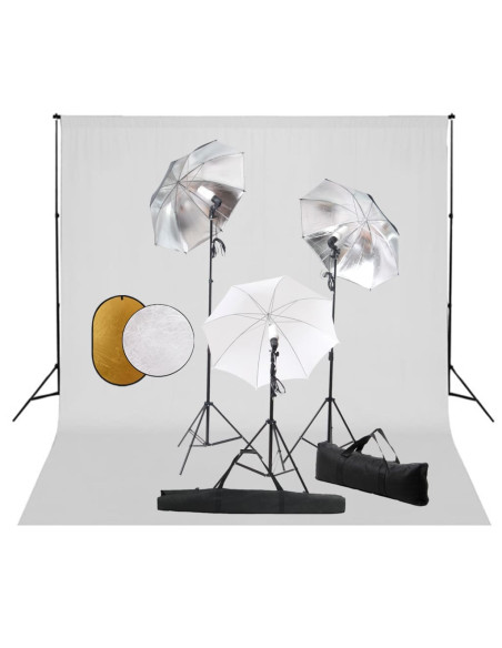 Kit Studio Fotografico con Luci Ombrelli Fondale e Riflettore