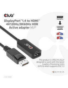 CLUB3D CAC-1088 cavo e adattatore video 0,21 m DisplayPort HDMI Nero 2