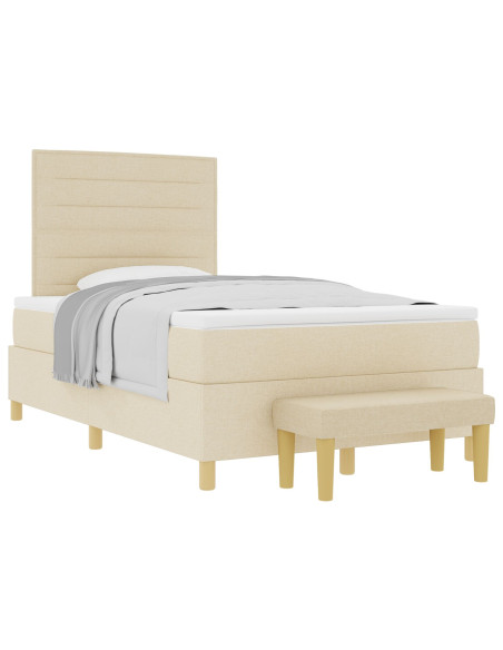Letto con Box Spring e Materasso & Panchina Panna 120x190 cm Tessuto