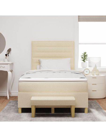 Letto con Box Spring e Materasso & Panchina Panna 120x190 cm Tessuto