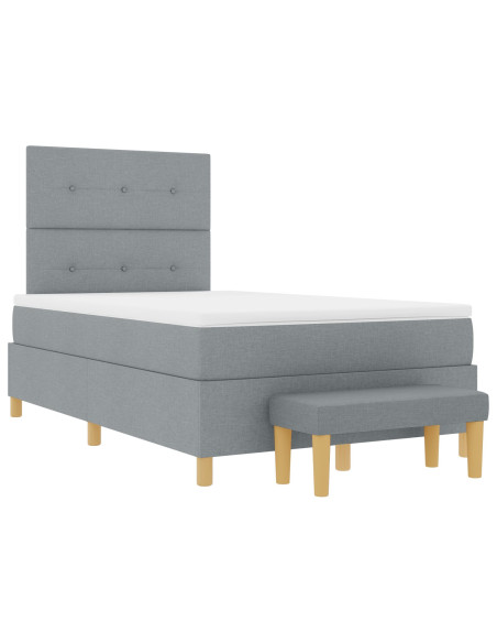 Letto con Box Spring con Materasso e Panchetta Grigio chiaro 120x190 cm Tessuto