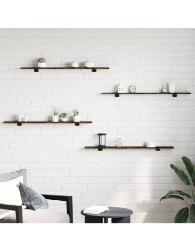 Mensole Parete 4pz Rovere Fumo 100x10x1,5 cm Legno Multistrato