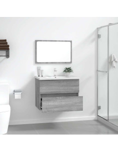 Set Mobili da Bagno 2 pz Grigio Sonoma in Legno Multistrato 2