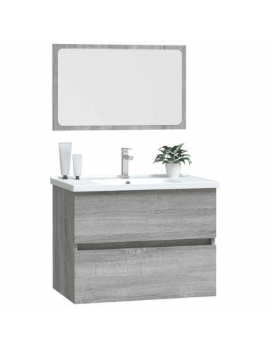 Set Mobili da Bagno 2 pz Grigio Sonoma in Legno Multistrato