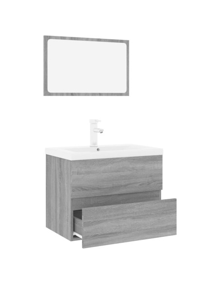 Set di Mobili da Bagno Grigio Sonoma in Legno Multistrato