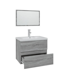 Set di Mobili da Bagno Grigio Sonoma in Legno Multistrato 2