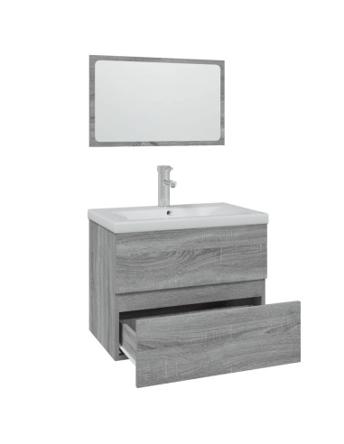 Set di Mobili da Bagno Grigio Sonoma in Legno Multistrato