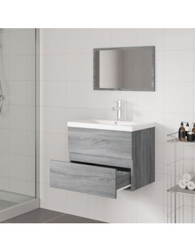 Set di Mobili da Bagno Grigio Sonoma in Legno Multistrato