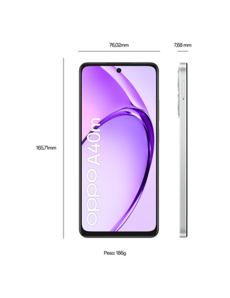 OPPO A40M Smartphone, Fotocamera AI 50MP, Selfie 5MP, Display 6.67” 90HZ LCD HD+, 5100mAh, RAM 16 GB (8+8) + ROM 256GB, IP54, 