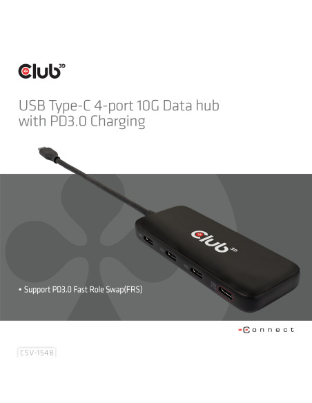 CLUB3D CSV-1548 replicatore di porte e docking station per laptop Cablato USB 3.2 Gen 1 (3.1 Gen 1) Type-C Nero