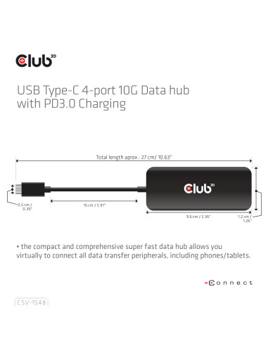 CLUB3D CSV-1548 replicatore di porte e docking station per laptop Cablato USB 3.2 Gen 1 (3.1 Gen 1) Type-C Nero