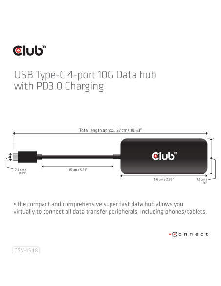 CLUB3D CSV-1548 replicatore di porte e docking station per laptop Cablato USB 3.2 Gen 1 (3.1 Gen 1) Type-C Nero