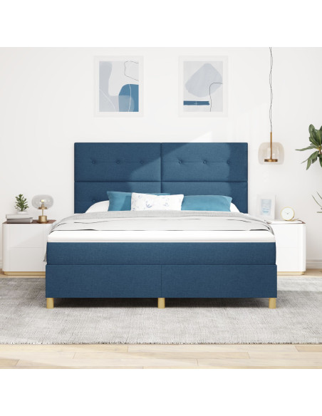 Letto a Molle con Materasso Blu Super King in Tessuto