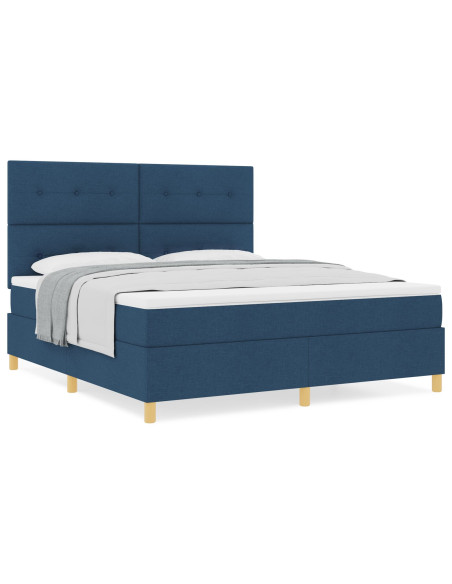 Letto a Molle con Materasso Blu Super King in Tessuto