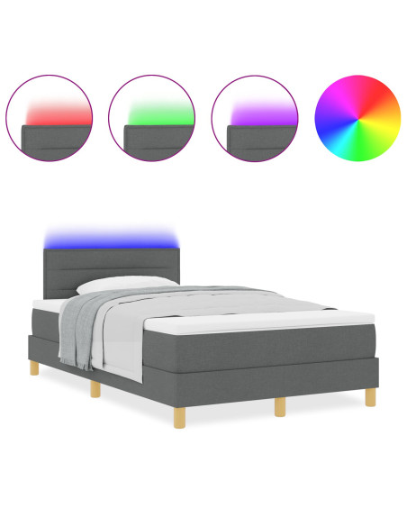 Letto a Sorgente LED con led Grigio scuro 120 x 190 cm Tessuto