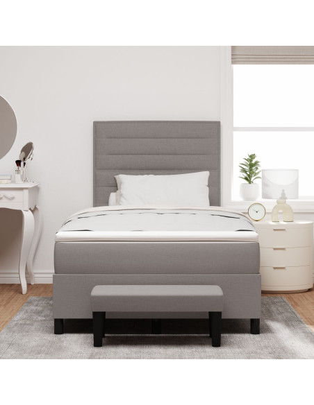Letto con box spring con materasso e panchina taupe 120x190 cm in tessuto