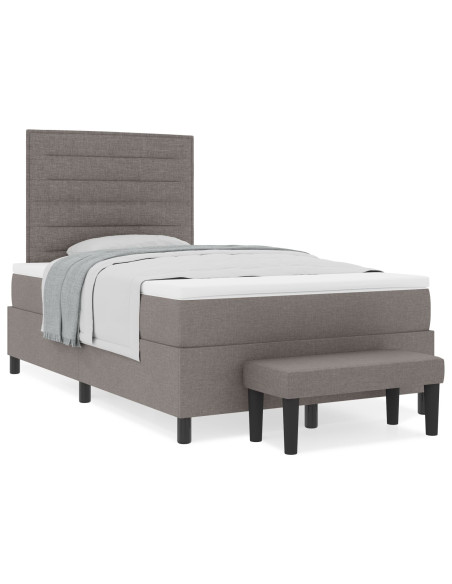 Letto con box spring con materasso e panchina taupe 120x190 cm in tessuto