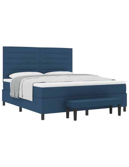 Letto a molle con Materasso e Panchina Blu 180x200 cm Tessuto