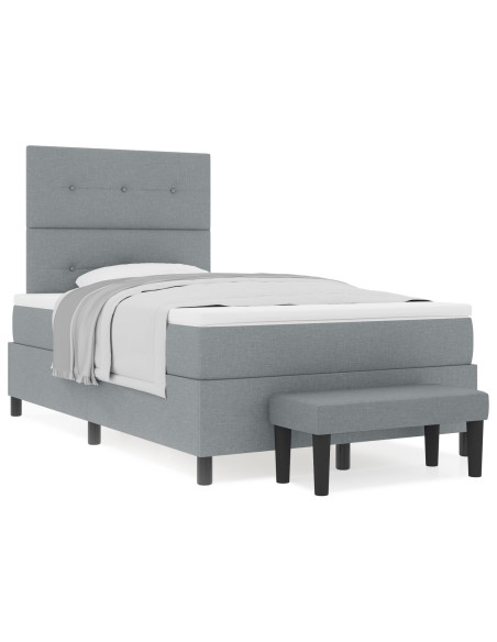 Letto con rete a molle  con materasso e panca grigio chiaro 120x190 cm in tessuto
