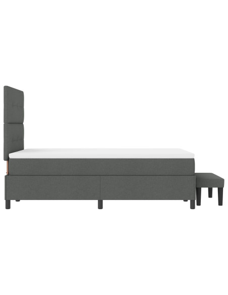 Letto con box spring  con materasso e panchina grigia scura 120x190 cm tessuto