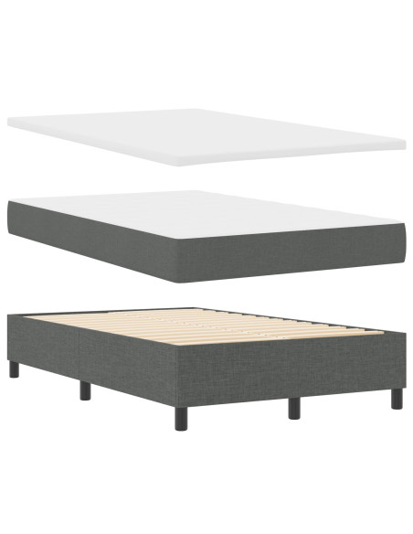 Letto con box spring  con materasso e panchina grigia scura 120x190 cm tessuto