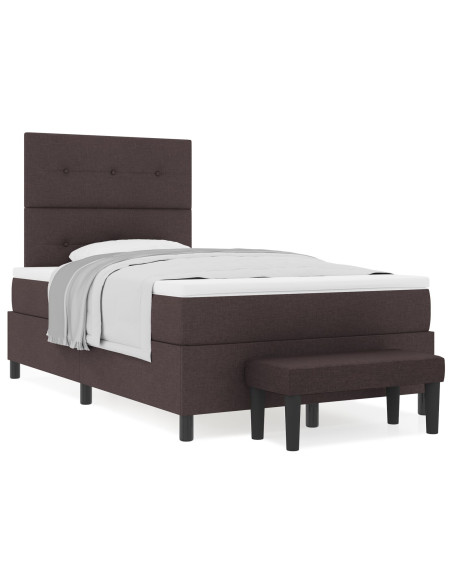 Letto box spring  con materasso & panchina marrone scuro 120x190 cm tessuto
