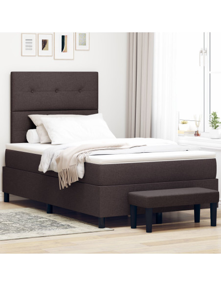 Letto box spring  con materasso & panchina marrone scuro 120x190 cm tessuto