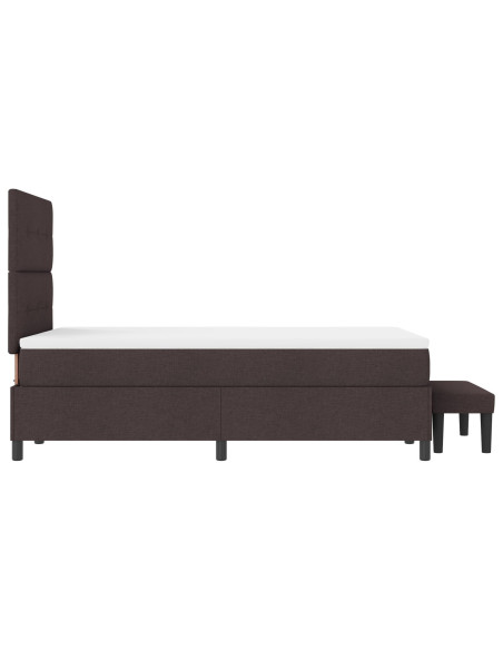 Letto box spring  con materasso & panchina marrone scuro 120x190 cm tessuto