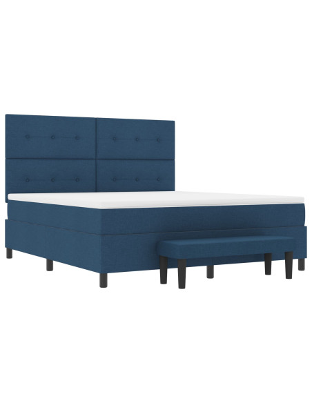 Letto box spring  con materasso e panca blu 180x200 cm tessuto