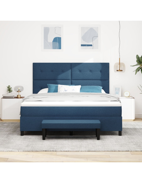 Letto box spring  con materasso e panca blu 180x200 cm tessuto