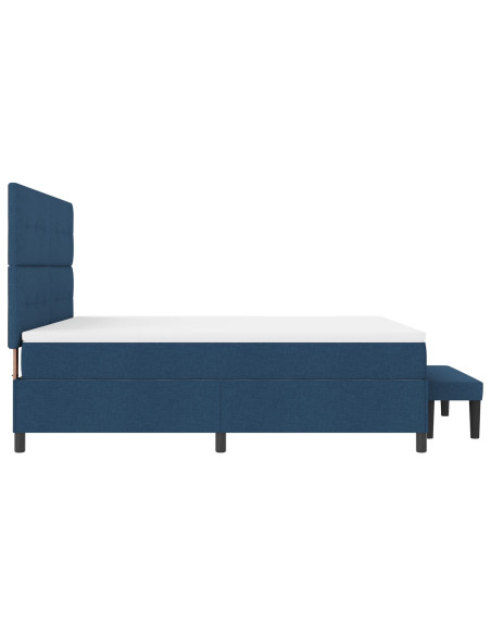 Letto box spring  con materasso e panca blu 180x200 cm tessuto
