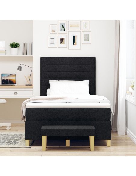Letto a Molle con Materasso e Panchina Nero 120x190 cm Tessuto