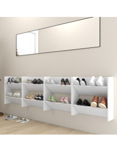 Scarpiere a Muro 4 pz Bianche 60x18x60 cm in Legno Multistrato 2