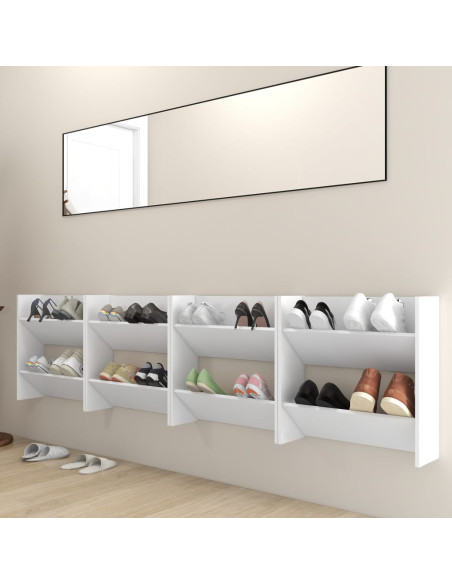 Scarpiere a Muro 4 pz Bianche 60x18x60 cm in Legno Multistrato