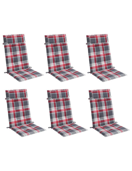Cuscini Sedia Schienale Alto 6 pz a Quadri Rosso Tessuto Oxford