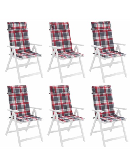 Cuscini Sedia Schienale Alto 6 pz a Quadri Rosso Tessuto Oxford