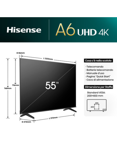 Hisense Smart TV 55" 4K Ultra HD 55A6N