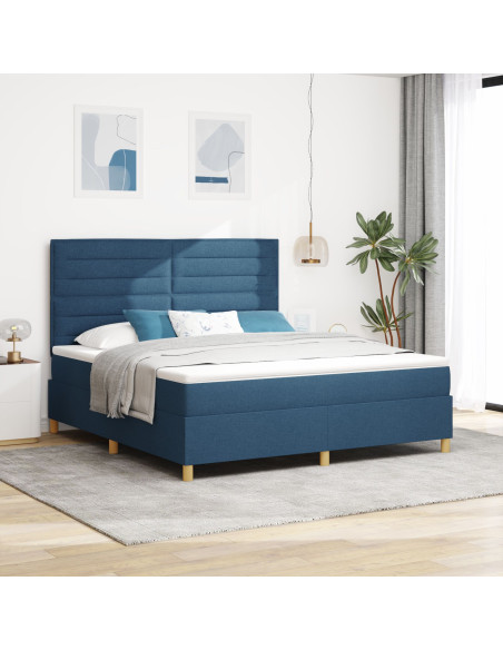 Letto a Molle  con Materasso Blu Super King Tessuto