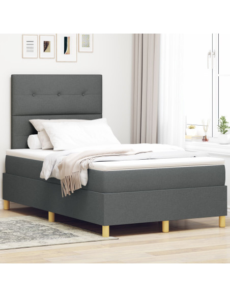 Letto a molle con materasso grigio scuro in tessuto, doppio e compatto