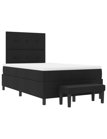 Letto Box Spring  con Materasso e Panchina Nera 120x190 cm Tessuto