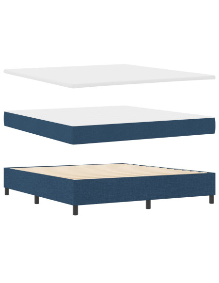 Letto box spring  con materasso e panca blu 180x200 cm tessuto