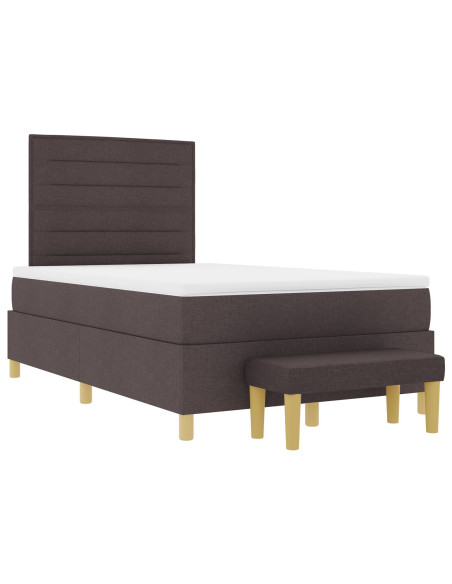 Letto con Box Spring  con Materasso e Panchina Marrone Scuro 120x190 cm Tessuto