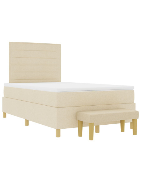 Letto con Box Spring e Materasso & Panchina Panna 120x190 cm Tessuto