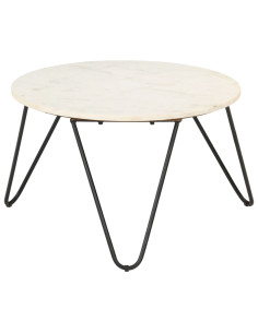 Tavolino da Caffè Bianco 65x65x42 cm Pietra Vera Testura Marmo 2